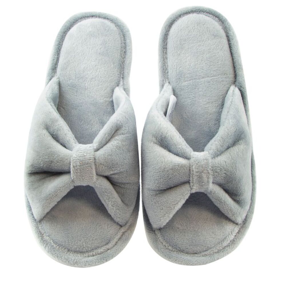 Gold Coast Women's Soft Velour Open-Toe Slippers in Grey, Medium (7-8)
